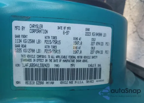 1997 Jeep Cherokee Sport из США, поврежденный, VIN 1J4FJ68S4VL592423